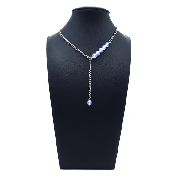 Purple Quartzite Chakra Gemstone Asymmetrical Adjustable Chain Necklace Handmade - Picture 5 of 8